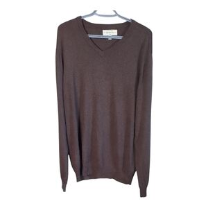 Hawker‎ Rye Sweater Men’s L Brown Cotton Cashmere V-Neck Pullover